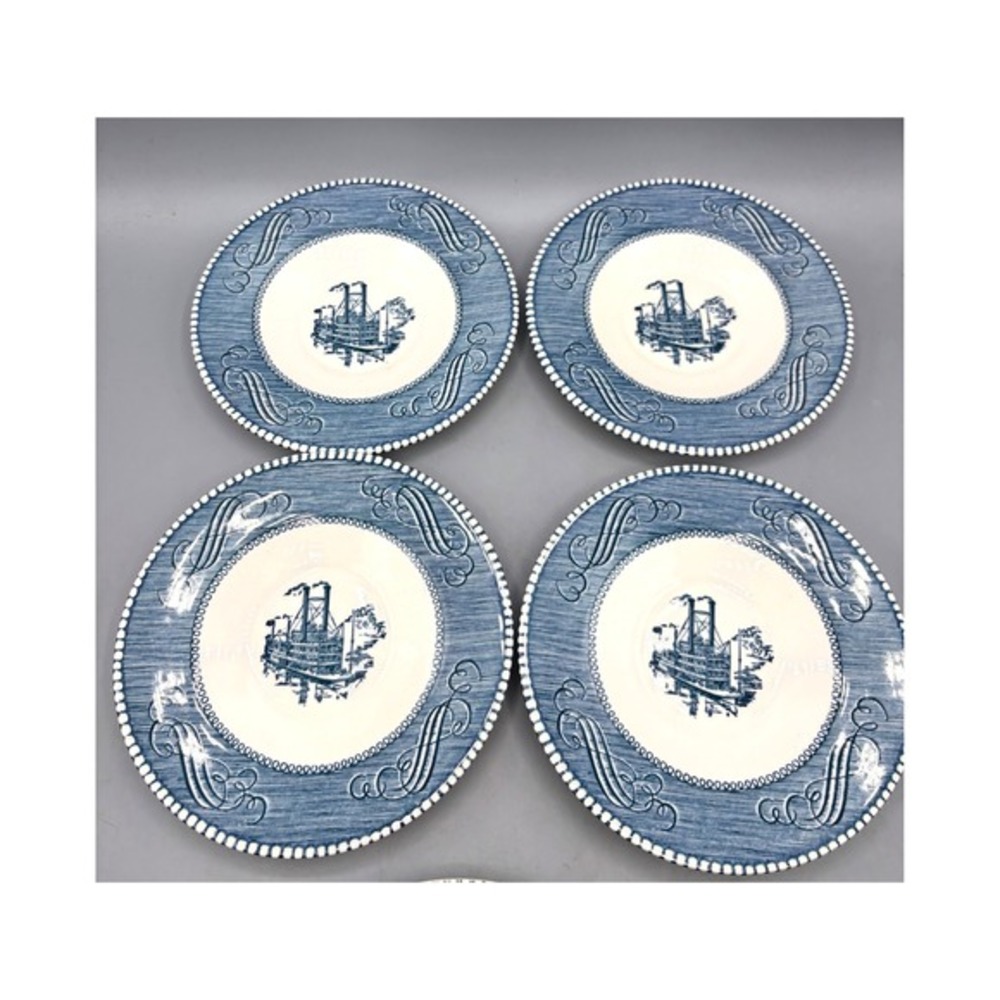 Vtg Currier Ives Saucer‎ Royal "Low Water in the Mississippi" Set of 4 Steamboat